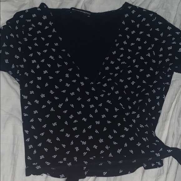 Brandy Melville Tops - Navy blue floral wrap top